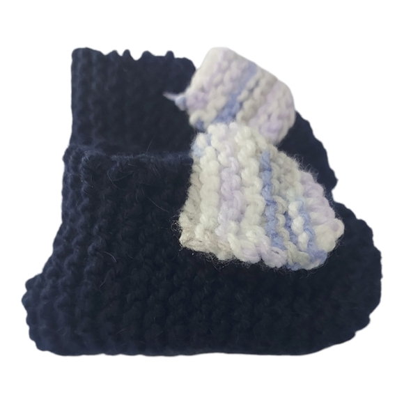 Hand Knit Navy Blue Alpaca Wool Slippers for Kids - Picture 4 of 6